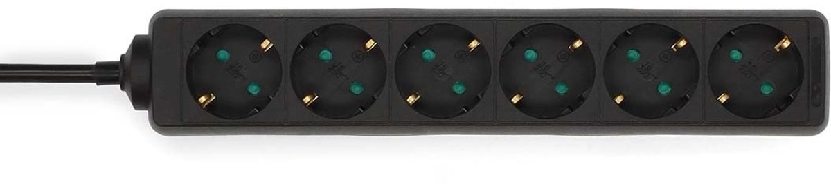 Nedis Stekkerdoos – 6-voudig – 3 m – Randaarde – 3680W – Zwart
