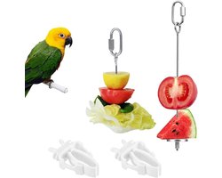 Allecto plus - Set van 4 roestvrijstalen papegaaienspiesjes met voerclips - Vogel speelgoed en foerageerspeelgoed voor parkieten en papegaaien