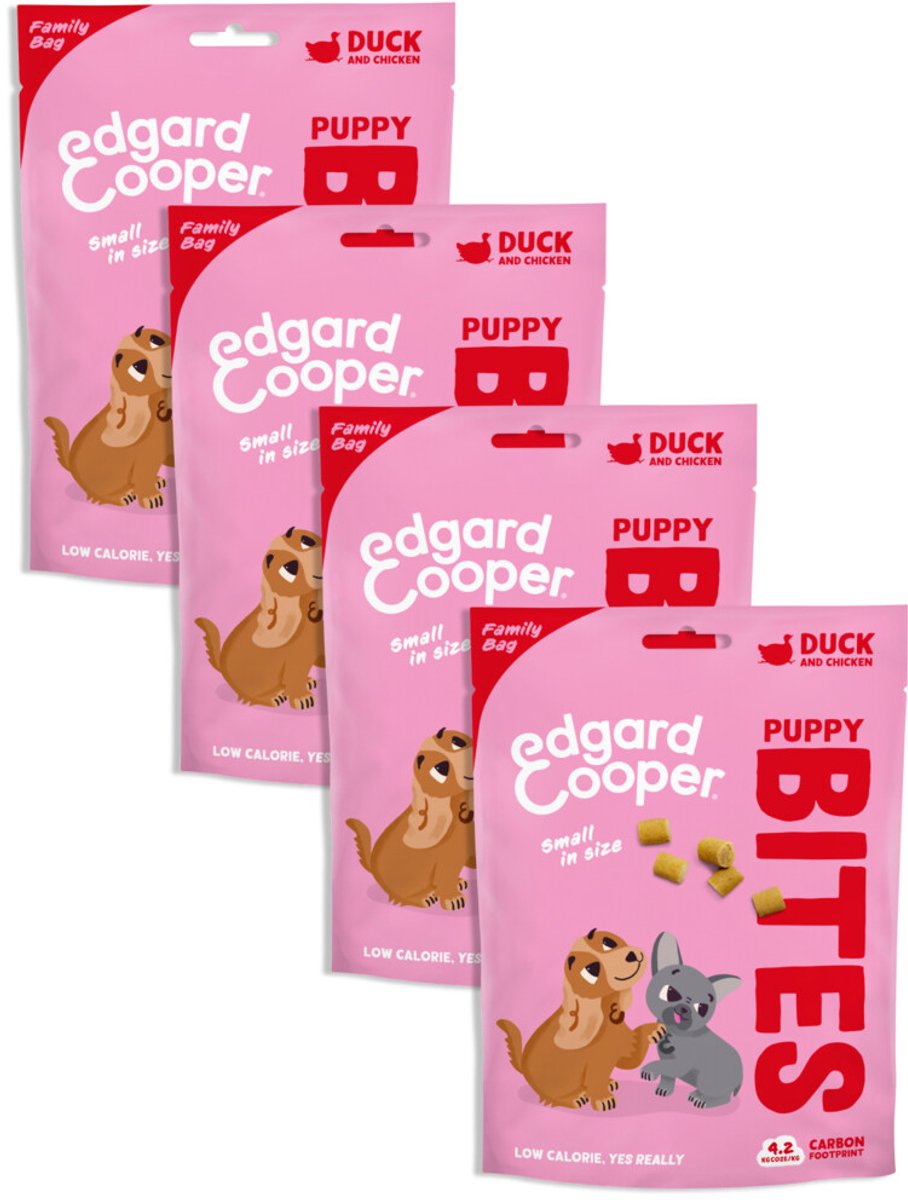 Edgard & Cooper 4x Natuurlijke Hondensnacks voor Puppy, Eend Bites (1 x 120g), Graanvrije Beloningen, Vers Vlees, vol Essentiële Aminozuren voor een Gezonde Spijsvertering