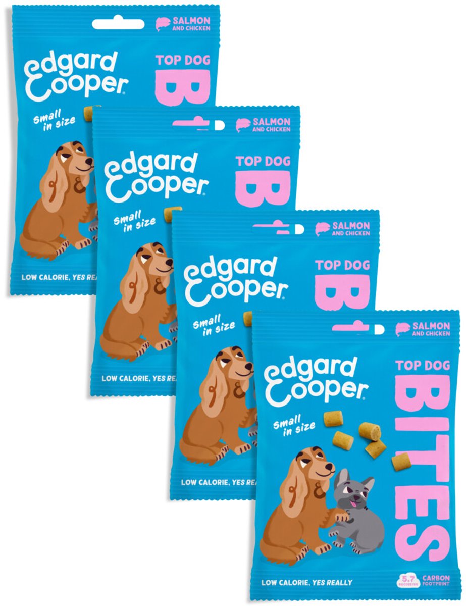 Edgard & Cooper 4x Natuurlijke Hondensnacks, Zalm & Kip Bites Large (4 x 50g), Graanvrije Beloningen, Vers Vlees, vol Essentiële Aminozuren voor een Gezonde Spijsvertering