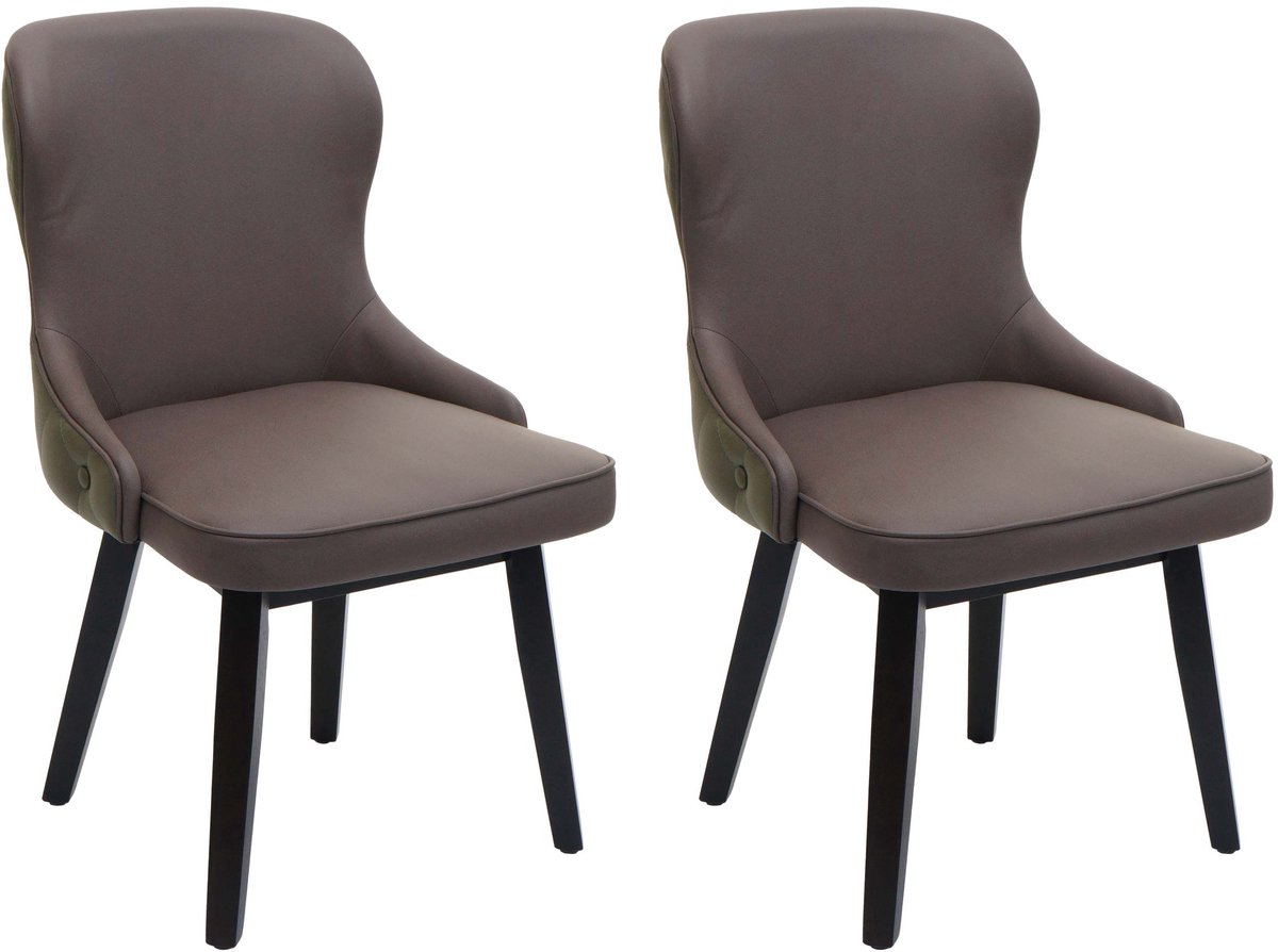 MCW Set van 2 eetkamerstoelen MCW-M60, gestoffeerde stoel, keukenstoel, fauteuil, stof/textiel, massief hout ~ donkergroen-grijs