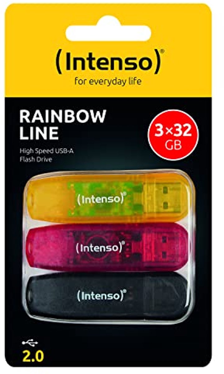 Rainbow Line USB-stick 3 x 32 GB - Geel, Rood en Zwart - USB 2.0