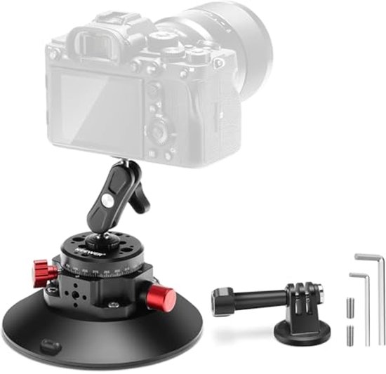 NEEWER 15,2 cm camera zuignap houder met kogelkop magische arm, metalen autohouder voor camera/actiecamera/telefoon, vacuümzuignap op auto of vensterglas met 1/4 inch 3/8 inch ARRI bevestigingsgaten