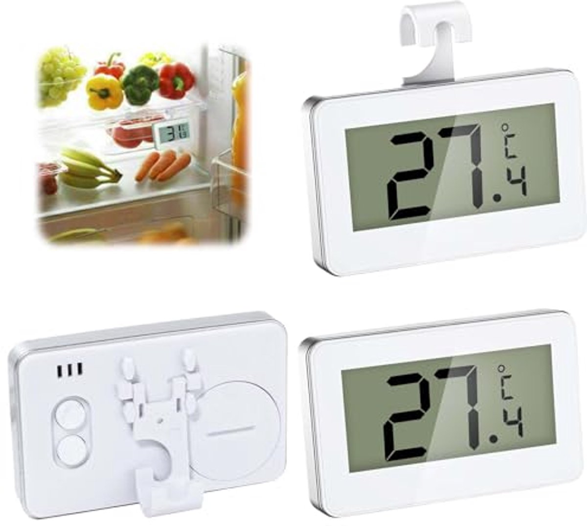 Digitale Koelkastthermometer met Groot LCD-Scherm - 3 Stuks - Vrieskastthermometer met Alarm en Vorstbeveiliging
