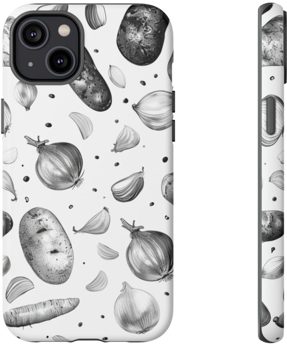 Zwart-Wit Groentenpatroon – Telefoonhoesje Geschikt voor iPhone 14 Plus