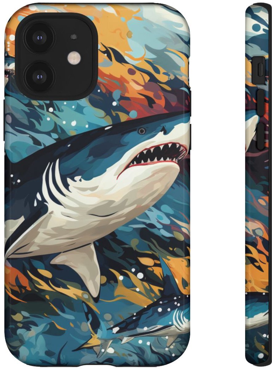 Abstracte Haaien in Oceaangolven – Telefoonhoesje Geschikt voor iPhone 12