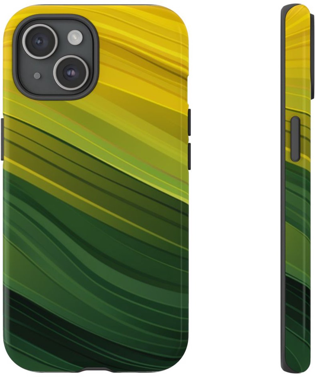 Groen-Geel Golvenpatroon – Telefoonhoesje Geschikt voor iPhone 15