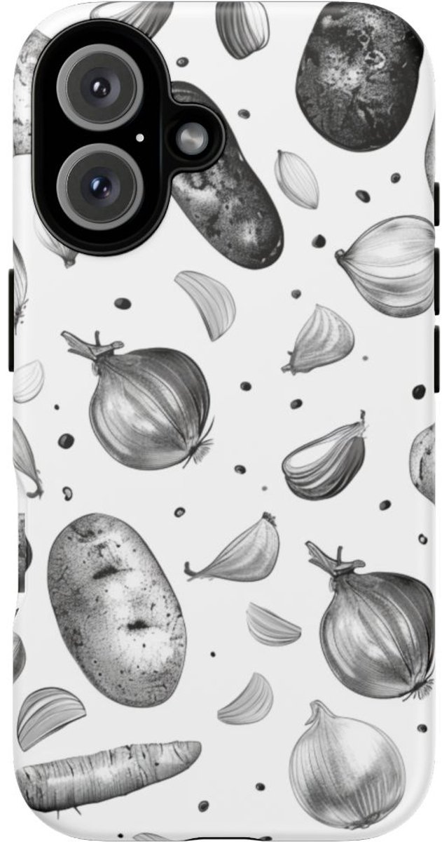 Zwart-Wit Groentenpatroon – Telefoonhoesje Geschikt voor iPhone 16
