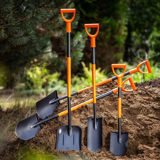 KADAX Schep, zandschep met een metalen handgreep, bouwspade van gehard staal, duurzame bouwschep, tuinschep, platte randschep (met D-greep, zwart/oranje) van Merkloos	 — afbeelding 4