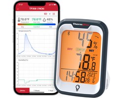 ThermoPro TP358 Indoor Binnen weerstation thermometer en hygrometer met klok, Digitaal - verlicht display, bluetooth bereik van 80 meter en gegevensexport - Klimaatmeter - klimaatmonitor - Temperatuur- en vochtigheidsmeter - Binnenklimaat station