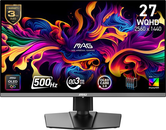 MSI MAG 272QP QD-OLED X50 - QHD OLED Gaming Monitor - 500hz - 27 inch