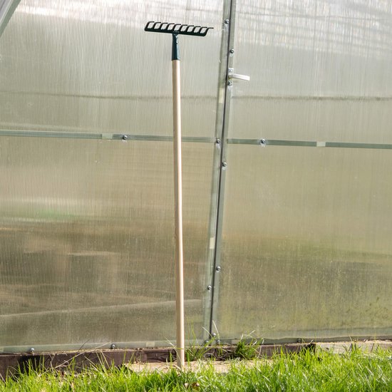 KADAX Hark van metaal, platte hark met steel van hout, bladbezem voor tuin, bloembed, bladbreken, gazonhark, groen, tuingereedschap, hooikoork, tuingereedschap, hark (10 tanden V2) van Merkloos	 — afbeelding 5