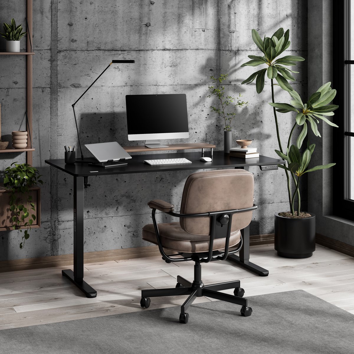 SENSE7 NOJO LIGHT - Zit Sta Bureau - 140 cm x 70 cm - Elektrisch bureau - Verstelbare bureau - Elektrische Hoogteverstelling - Hoogte 72-118 cm - Intelligent Bedieningspaneel - Zwart thumbnail 3