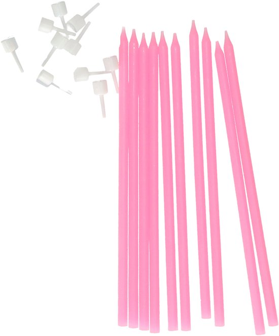 10x Bougies à gâteau étroites rose clair 0,5 x 15,5 cm - Bougies sans odeur - Bougies d'anniversaire fête d'enfants / fête d'enfants - Âge en bougies