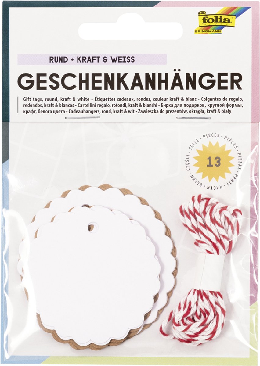 Ronde natuurlijke en witte cadeaulabels met koord