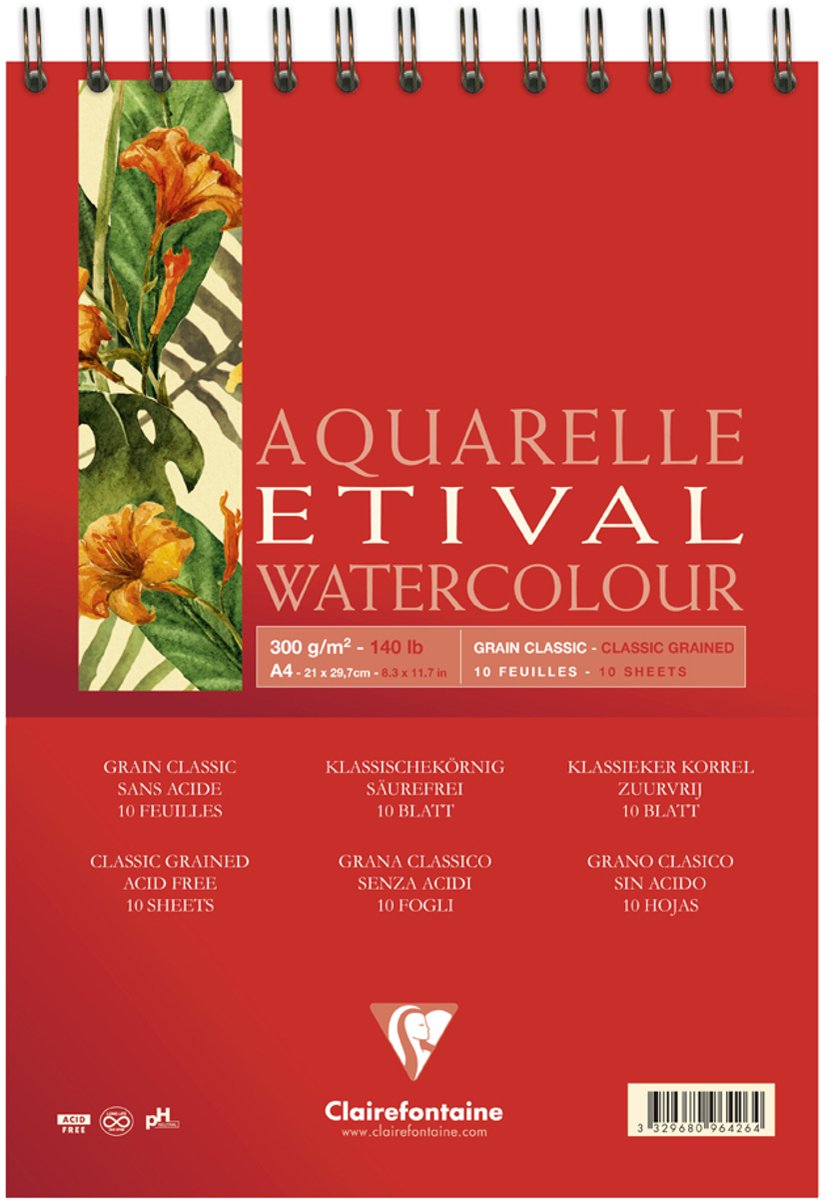 Aquarelblok Etival Klassieke Korrel 300g 10 Blad A4 Spiraal