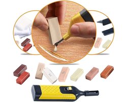 Vloerreparatie - Laminaatvloer reparatieset - Meubelreparatieset - Was verwarmingspistool - Vloergaten repareren - Scheurreparatie - Geschikt voor laminaat, vinyl, PVC vloeren, Vloerreparatie - Krasreparatie - 15 cm - Geel