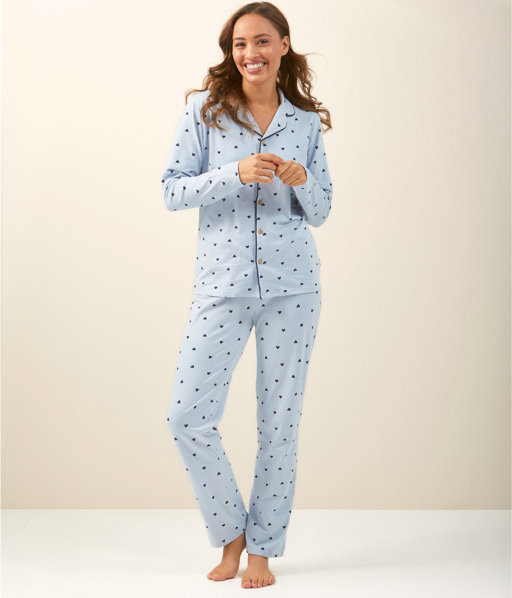 Little Label klassieke dames pyjama lichtblauw hartjes-36 - Zachte BIO Katoen