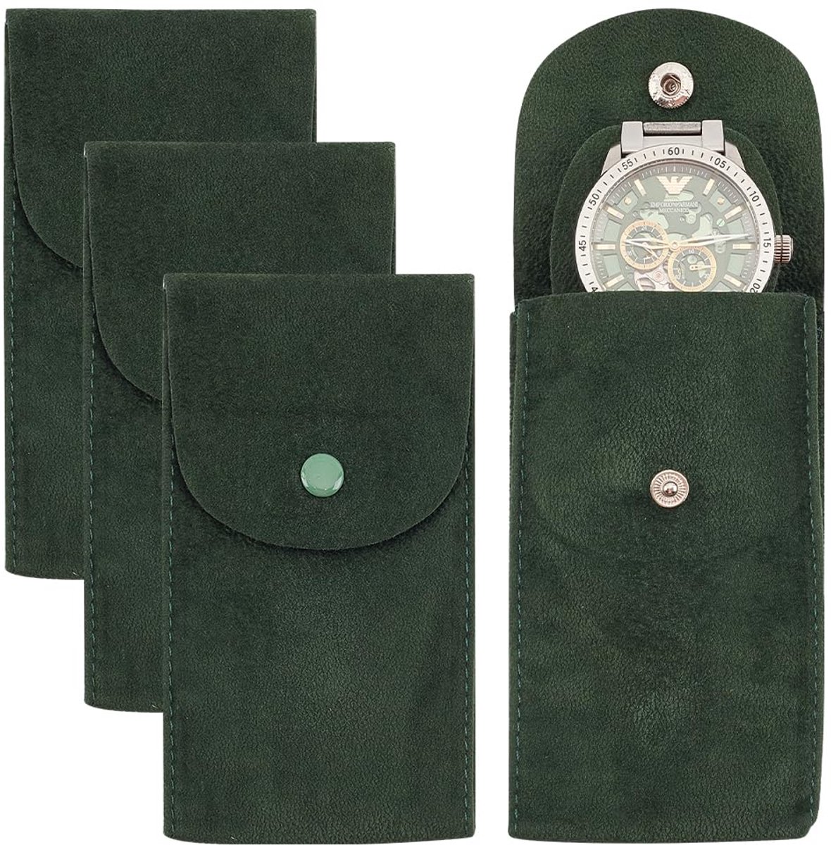 Horloge Opbergtas - 4 Stuks Donkergroen Fluwelen Travel Case 12.9x6.8x0.6cm