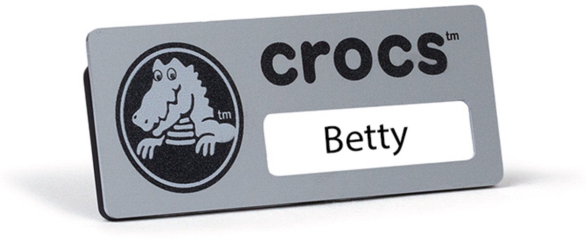 Naambadge 75x30mm | Logo: 30x30+45x15mm | Venster: 1 regel | Aluminium | Personaliseerbaar