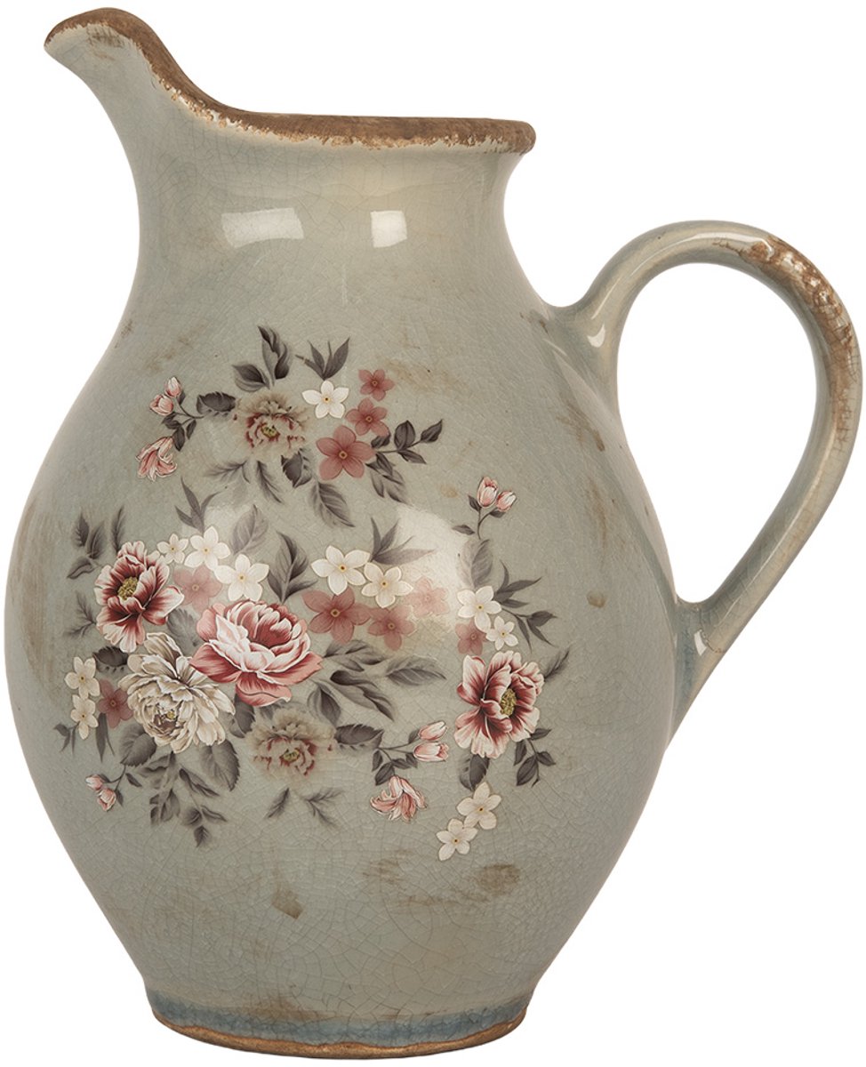 Clayre & Eef Decoratie Kan 21x16x24 cm Grijs Keramiek Bloemen