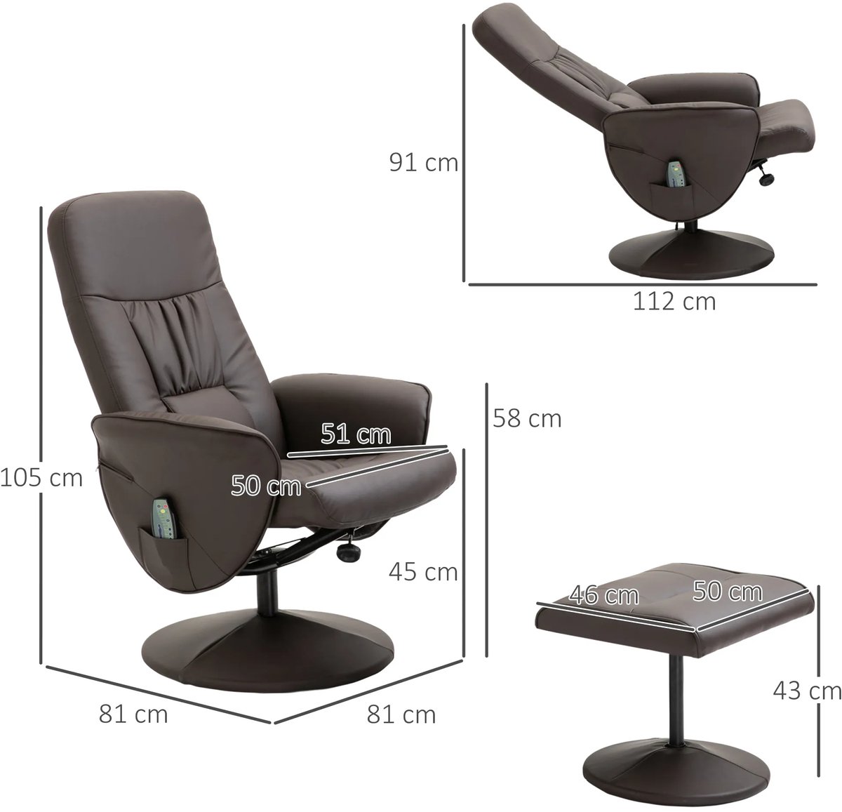 Afbeelding 3 van TRUUSK 2-St TV Stoel Massagestoel Bruin 360° Draaibaar