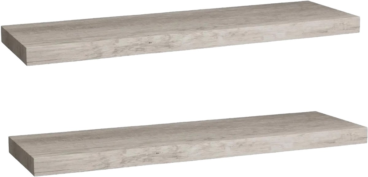 5Five® 5five Zwevende wandplank Bassline - 2x - grijs eiken - 80 cm - hout/MDF - boekenplank - muurplank - opbergplank - hangplank