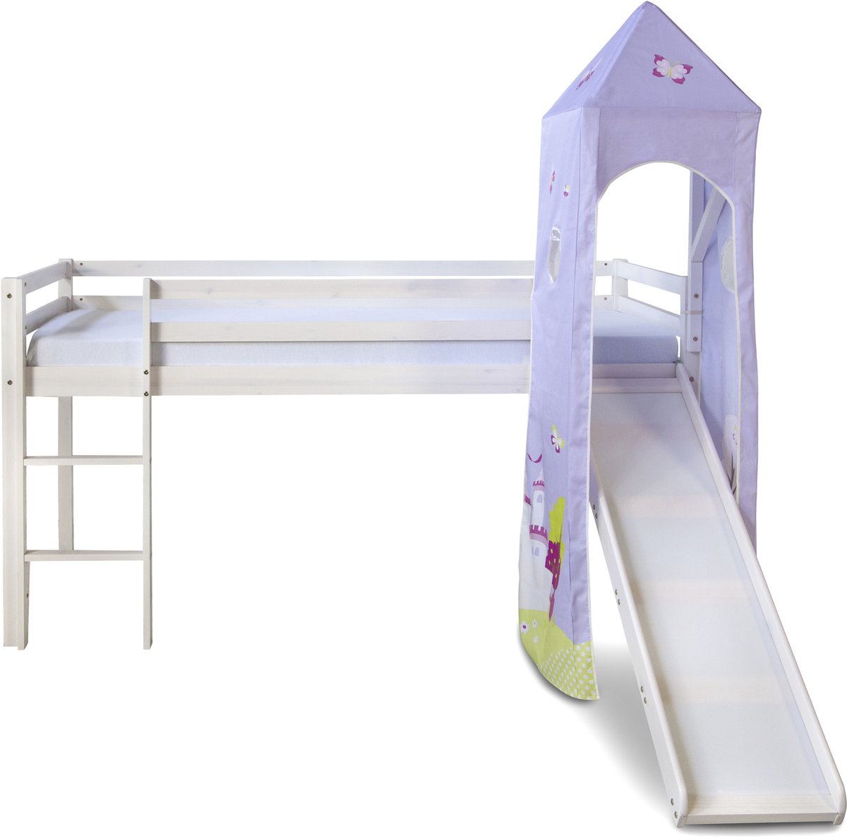 Homestyle4u Hoogslaper - 90x200 cm - Glijbaan - Toren - Wit en paars