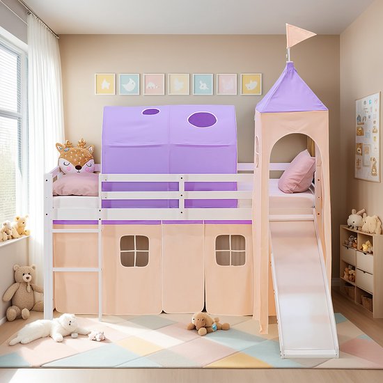 Lit mezzanine Homestyle4u - 90x200 cm - pêche - avec toboggan