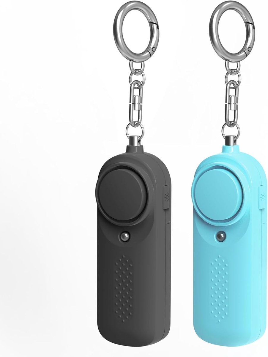 2 stukken Persoonlijk Alarm - alarm sleutelhanger - Persoonlijk alarm sleutelhanger - sos knop - Met 130 dB noodsignaal - Persoonlijk veiligheidsalarm - Sleutelhanger met LED-lampje voor kinderen, vrouwen en ouderen (zwart + blauw)