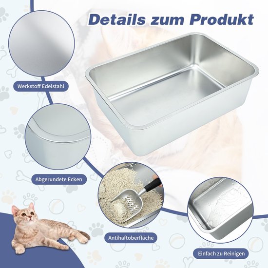 XXL roestvrijstalen kattenbak, geurvrij, met deksel, grote kattenbak van roestvrij staal, gesloten kattentoilet, lekvrij en gemakkelijk te reinigen XXL roestvrijstalen kattenbak, geurvrij, met deksel, grote kattenbak van roestvrij staal, gesloten kattentoilet, lekvrij en gemakkelijk te reinigen