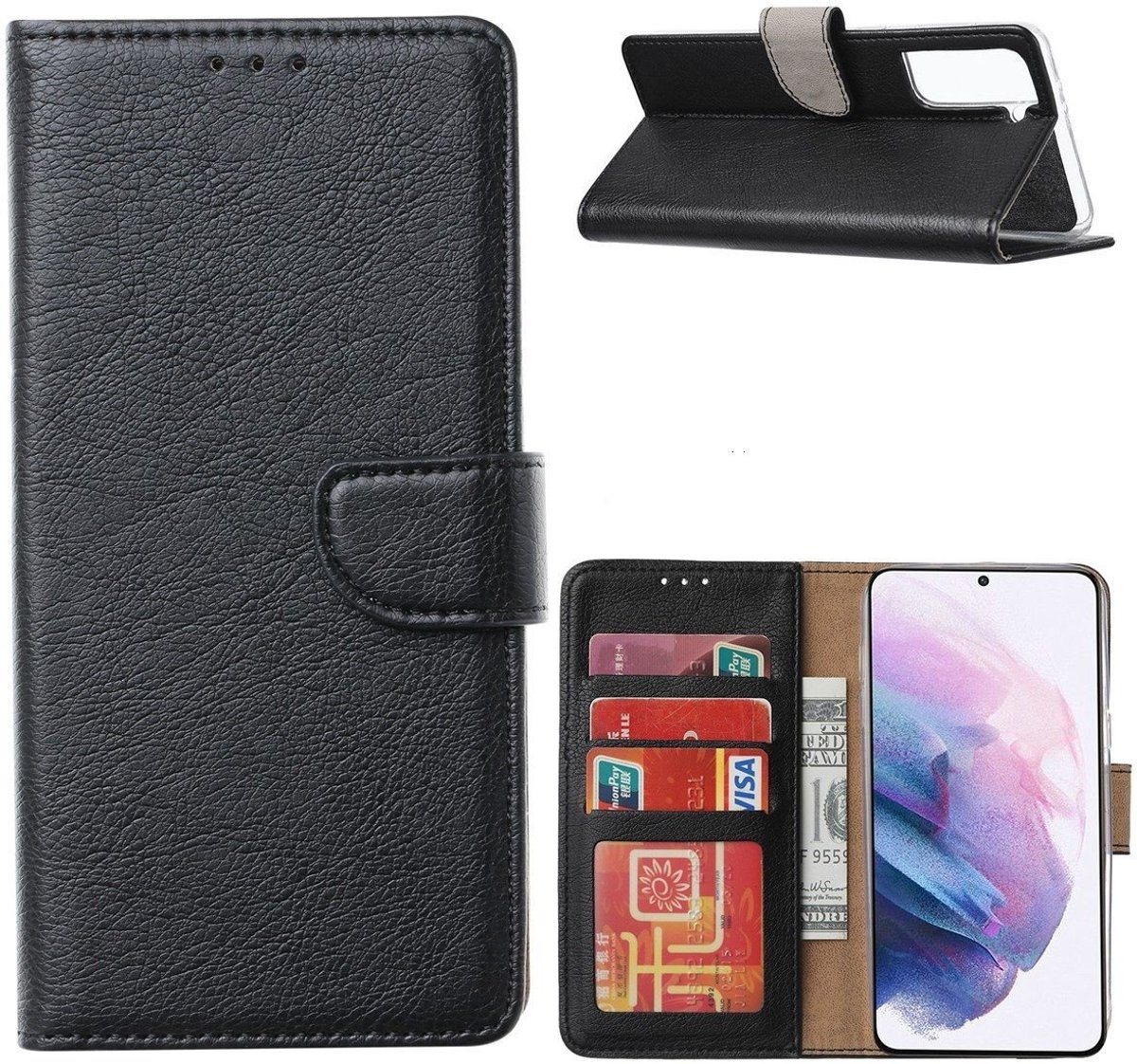 Cityhoesje – Geschikt voor – Samsung S24/S25 Plus – Pasjeshouder – Zwart