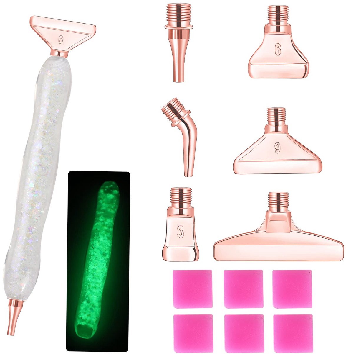 13-delige Diamond Painting Pen Set - Met verwisselbare metalen opzetstukken - Voor Dot Painting, DIY schilderen, Nail Art en handwerk - Rosegoud