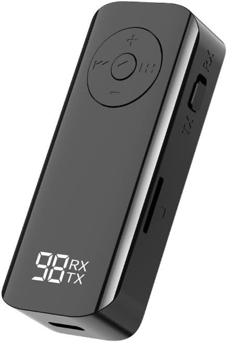 Bluetooth-zenderaansluiting Bluetooth-adapter, 2-in-1 Bluetooth 5.3-zender en -ontvangeraansluiting 3,5 mm, met display, lavalierontwerp, ondersteunt TF-kaart, handsfree bellen