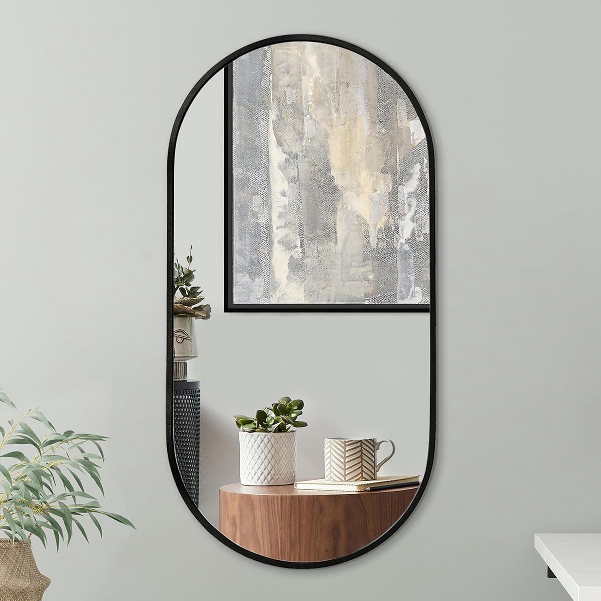 Grote ovale spiegel 50 x 100 cm met zwart aluminium frame - wandspiegel voor badkamer en woonkamer