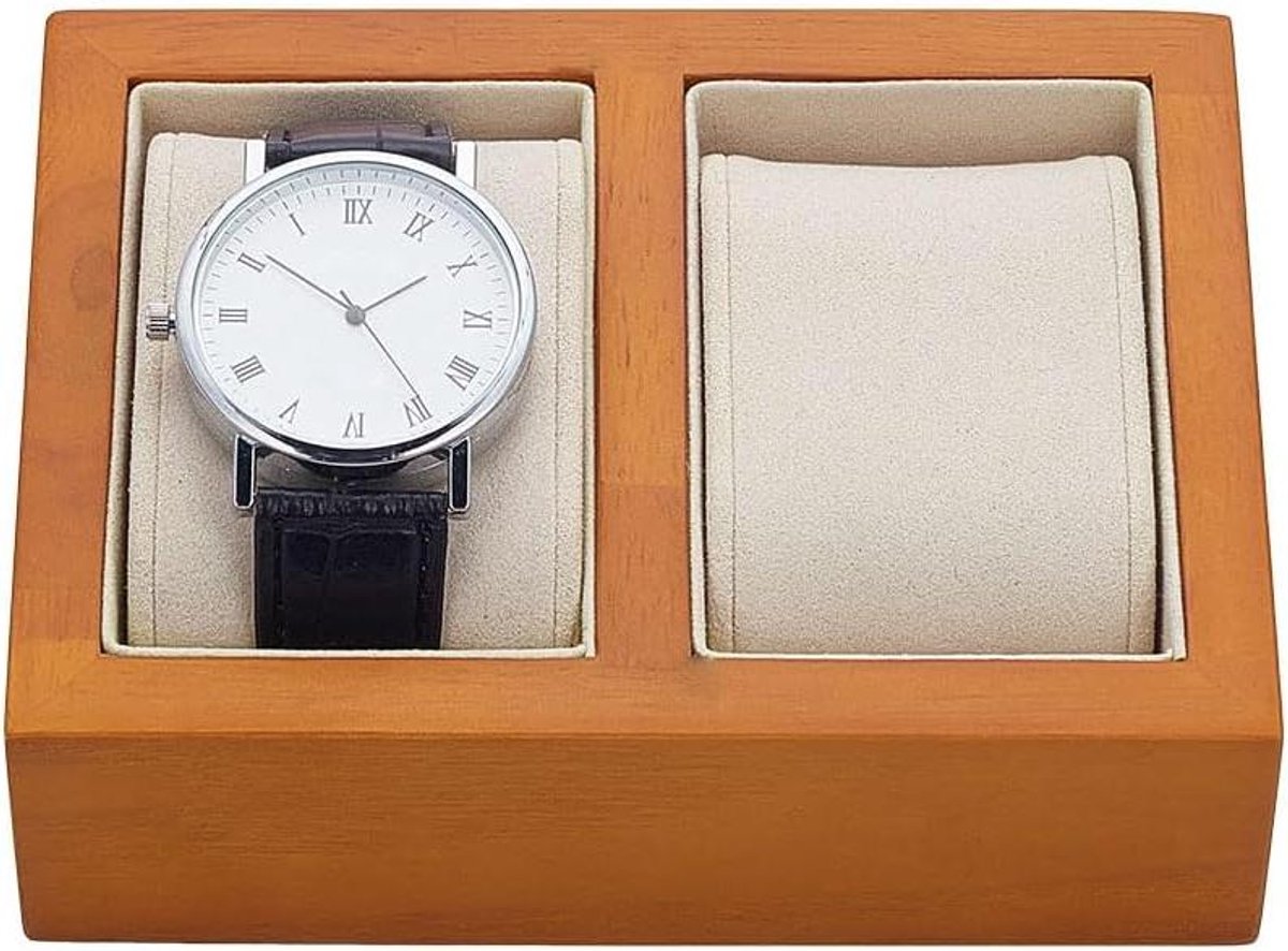 Allecto Plus - Houten Horloge Display Stand met Kussen - Dubbele Horloge Houder - Horloge Opbergdoos - Houten Horloge Display Case - Horloge Organizer - Sieraden Stand voor Mannen en Vrouwen - Horloge Showcase Retail