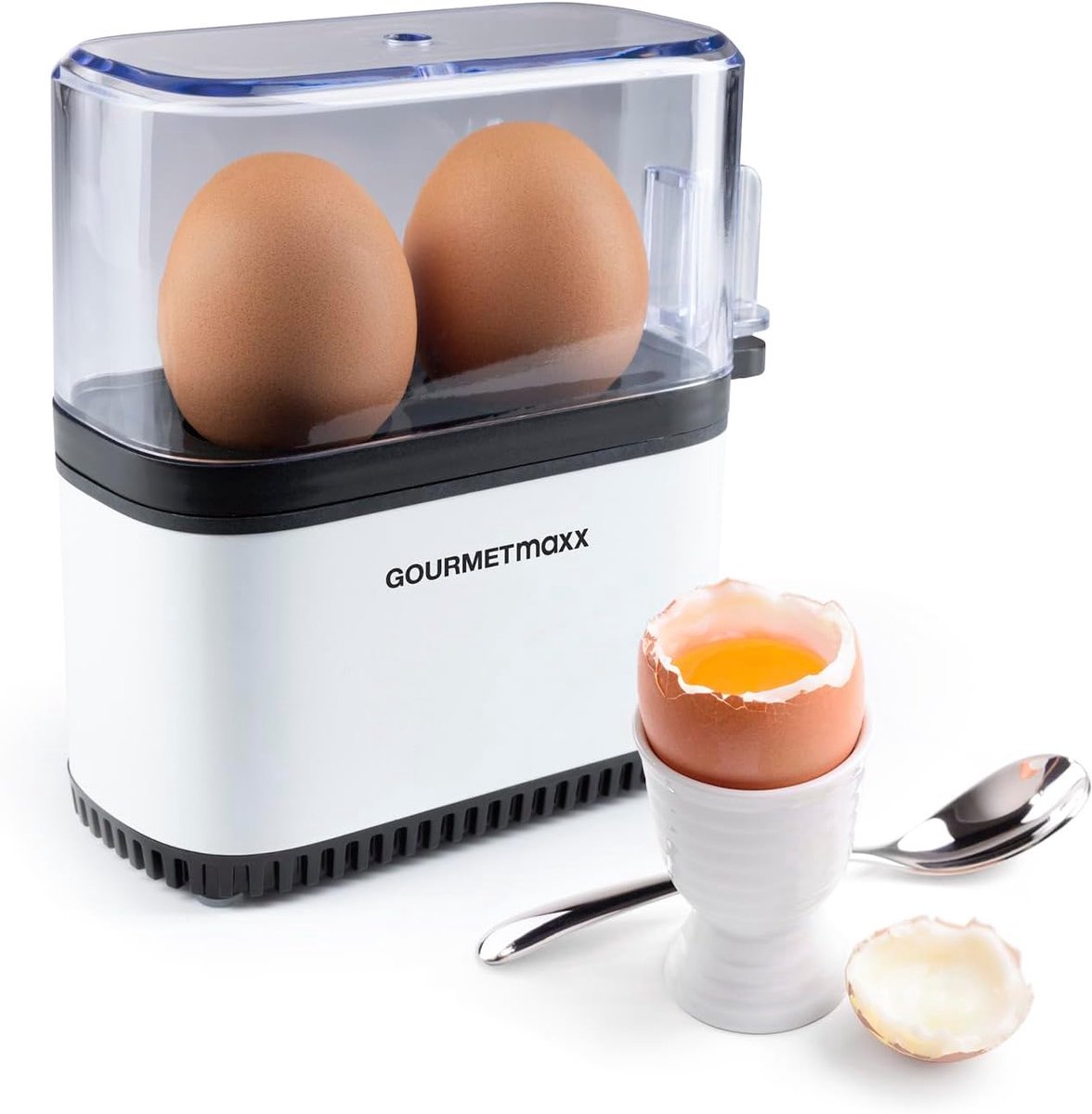 Eierkoker voor 2 eieren - Compacte eierboiler met eierprikker en 3 hardheidsgraden