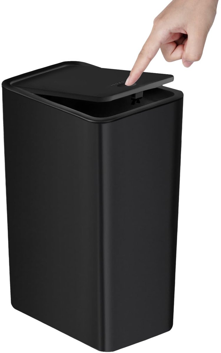 Badkamerprullenbak - Kleine vuilnisbak - Ruimte Optimaliseren - Veilig Drukdeksel - 10 Liter - Zwart