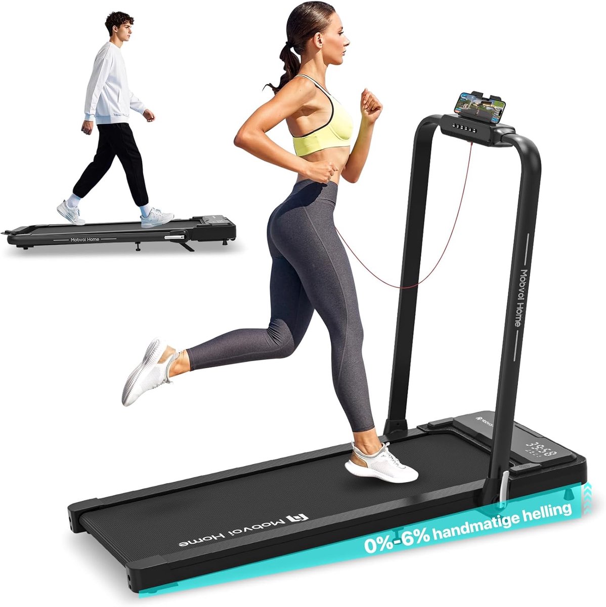 Opvouwbare 3-in-1 Loopband onder Bureau met Helling, 12 km/u en Draagbare Ontwerp voor Thuisgebruik