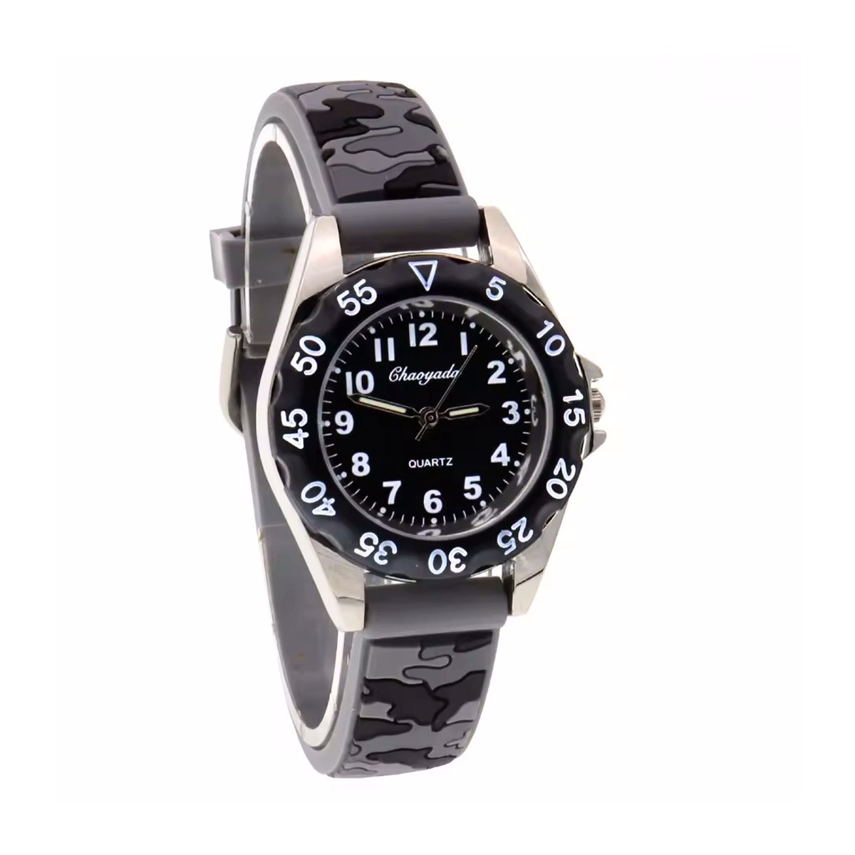 Kinderhorloge - Army Grijs-Zwart | Camouflage-Leger | Kunststof-Siliconen