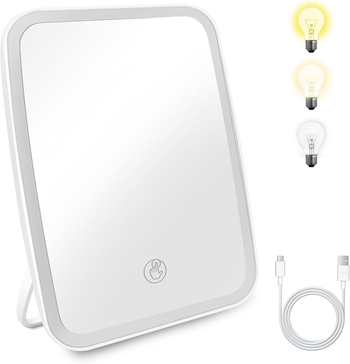 Draagbare Verlichte Make-upspiegel met Dimbare Touchscreen en 3 Kleuren Licht