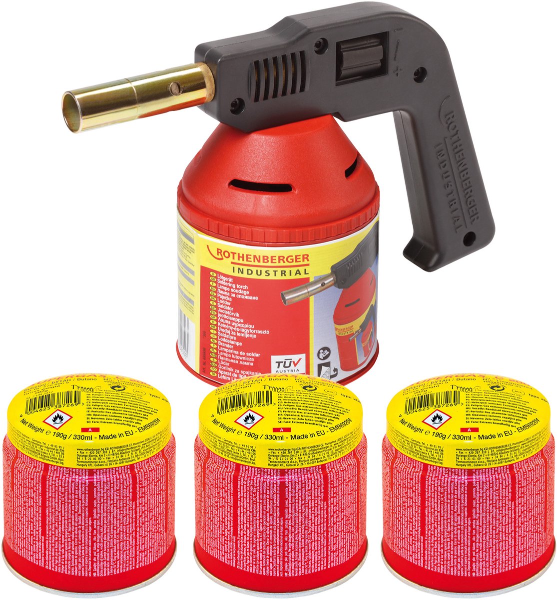 ROTHENBERGER Industrial RoFlame Premium soldeerbrander 1.750 °C incl. 3x C200 patroon 330 ml met ILL systeem - 1500004630
