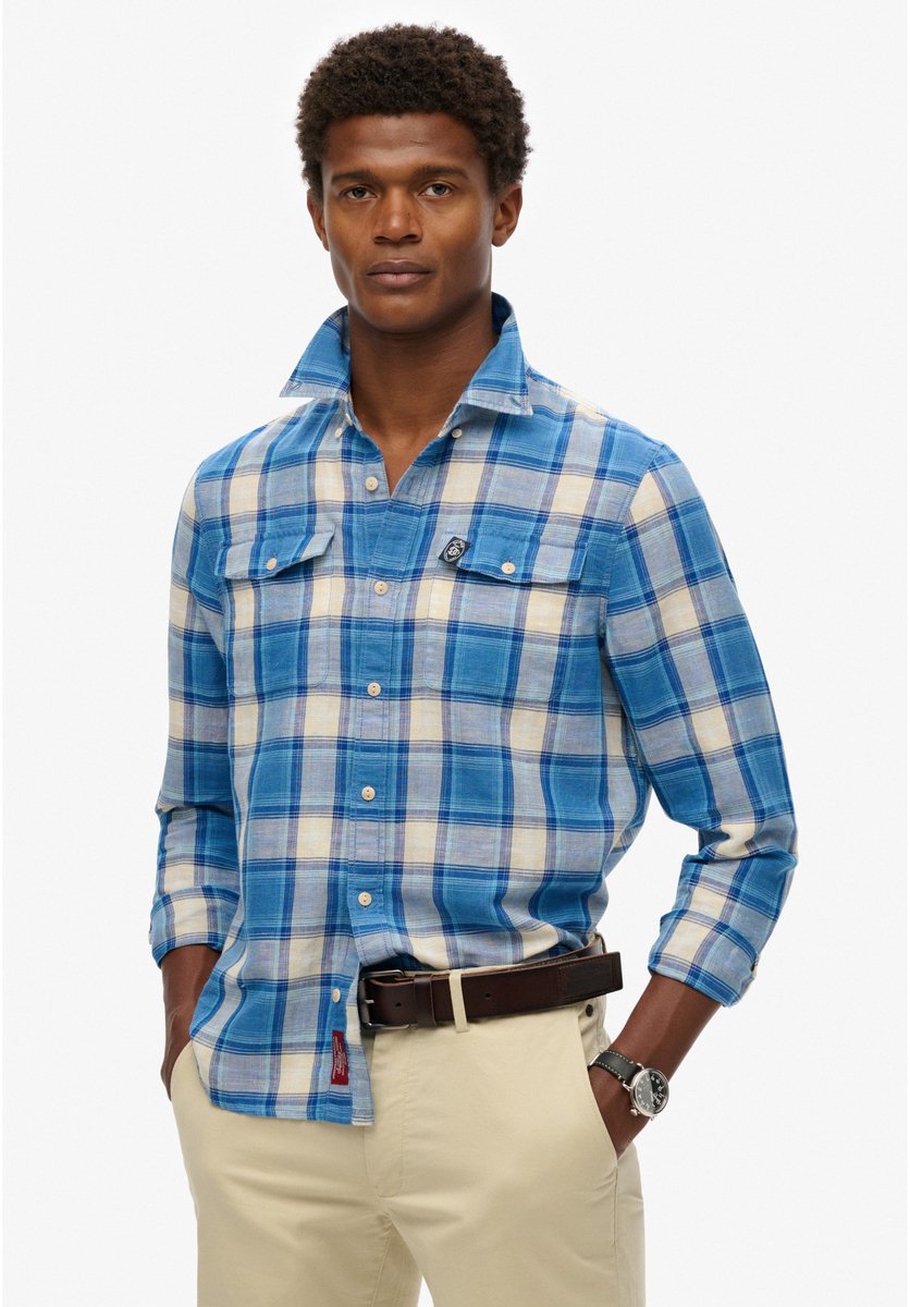 Superdry Merchant Store linnen geruit overhemd Blauw
