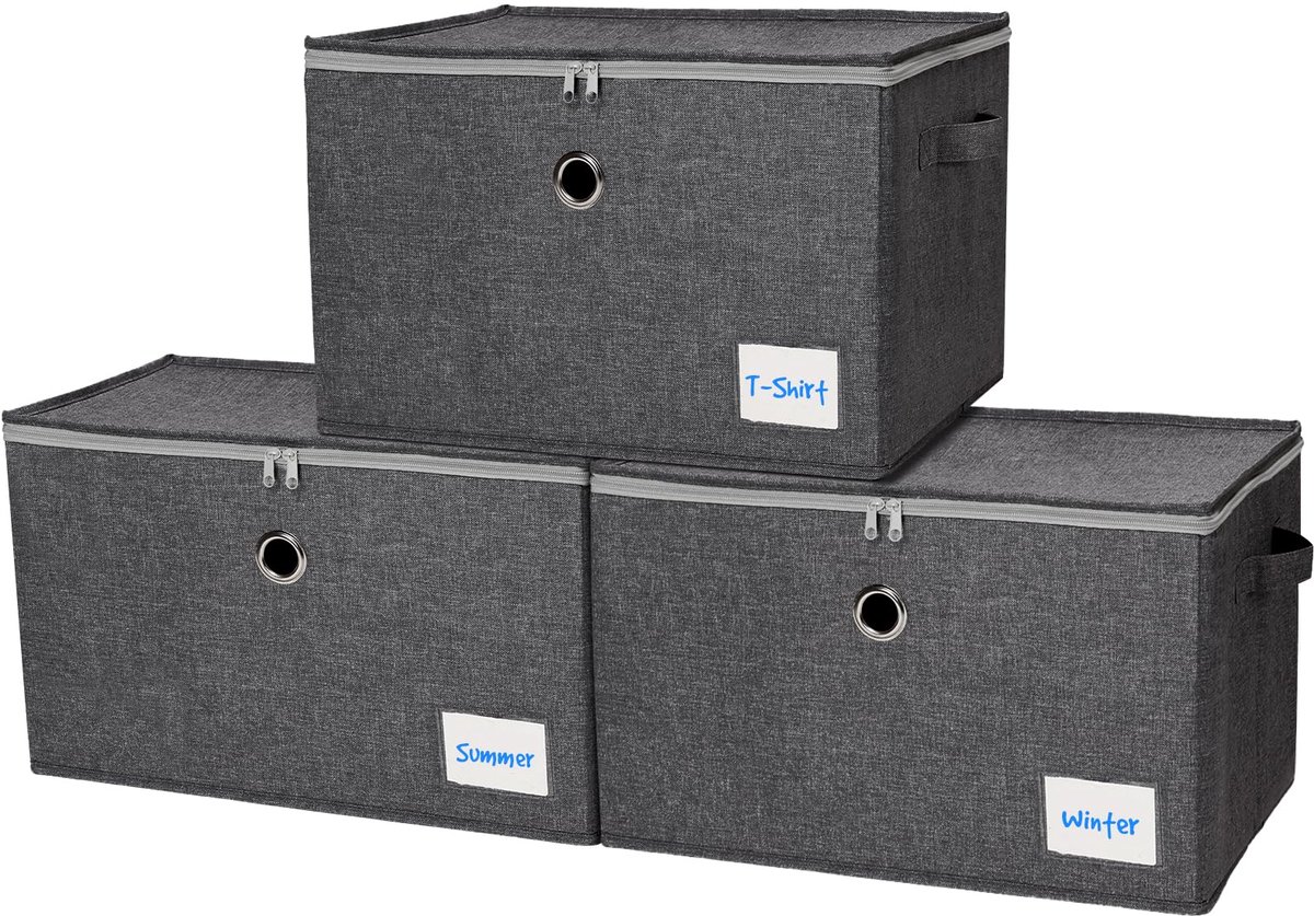 Azomor® Set van drie opvouwbare opbergdozen met deksel voor kleding en meer