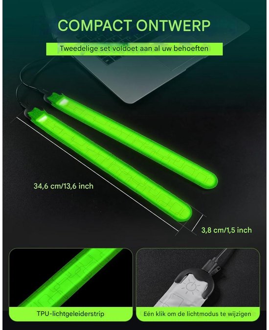 Editbar Set van 2 oplaadbare led-armbanden, lichtarmband voor hardlopen
