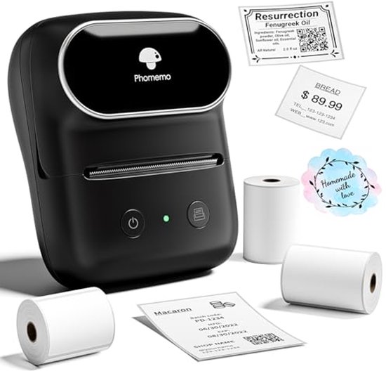 MUNBYN Mini label Printer voor smartphone, 2 inch Label Maker Machine, Draagbare Label Printer, Bluetooth Etiketteermachine voor iOS Android, wit