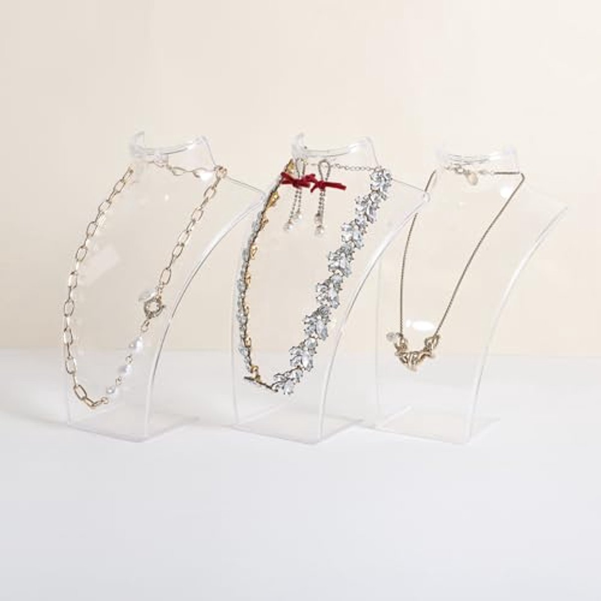 Acryl Sieraden Display Stand voor Kettingen en Oorbellen - Transparante Buste Houder Set van 3