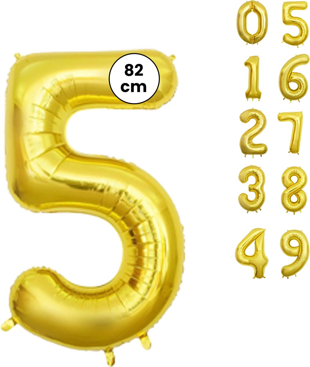 Fienosa Cijfer Ballonnen - Nummer 5 - Goud Kleur - 82 cm - XL Groot - Helium Ballon - Verjaardag Ballon - Verjaardag versiering - Leeftijd verjaardag - Verjaardagsballon - Verjaardag