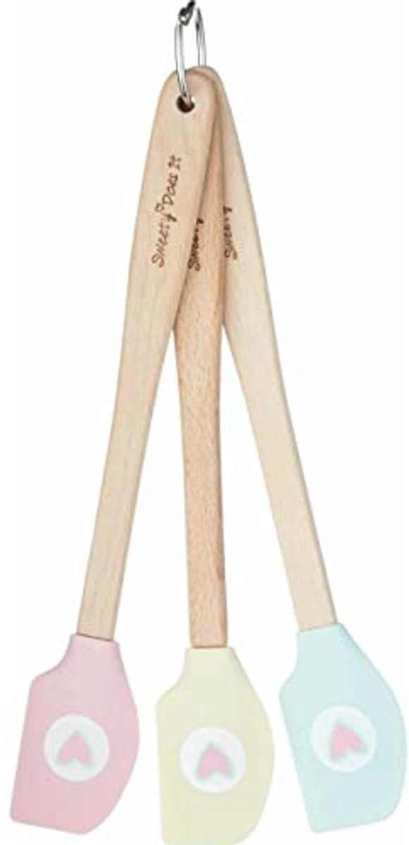 Siliconen Spatelset met Houten Handvat - Set van 3 Pastelkleuren voor Koken en Bakken