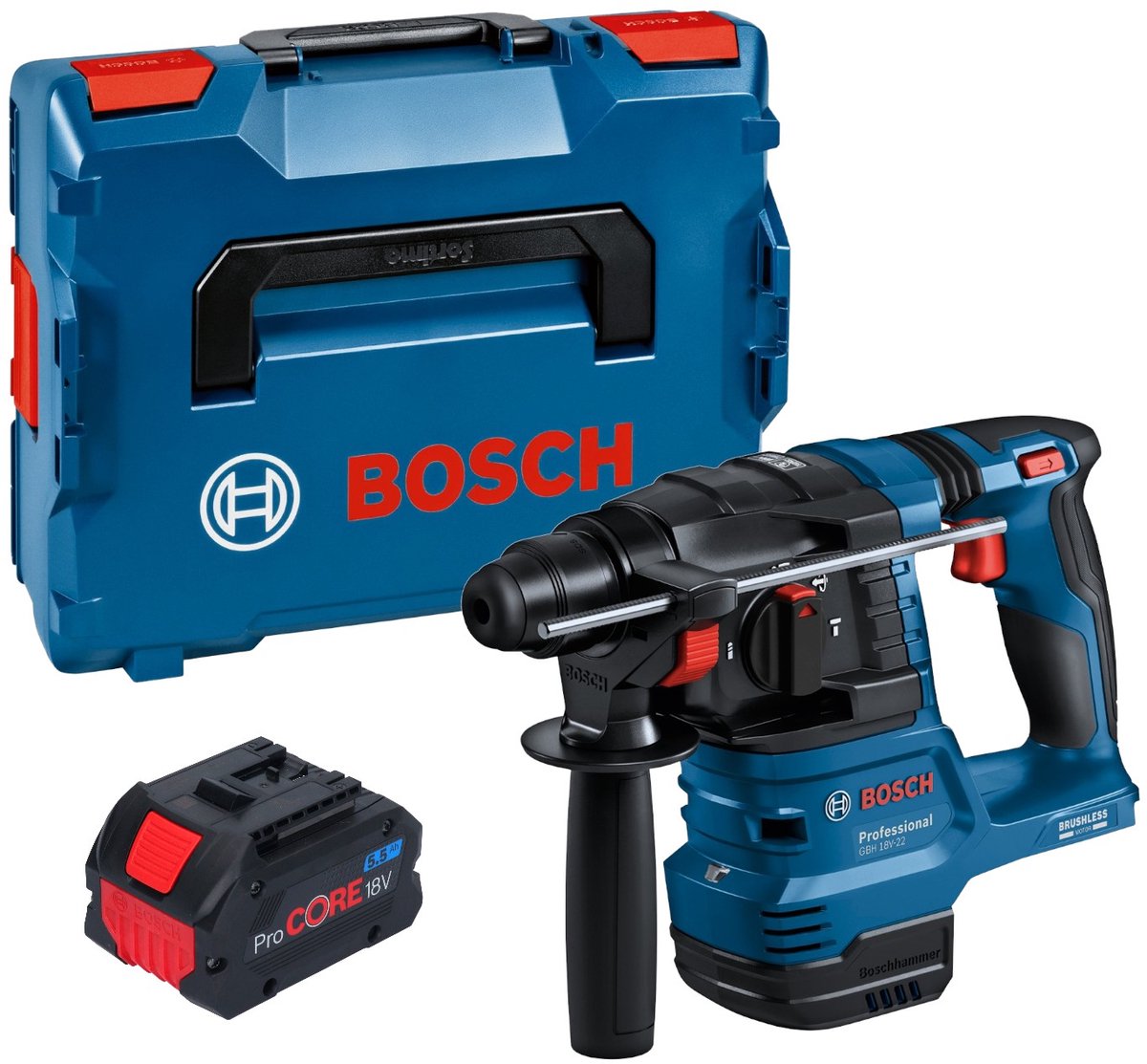 Bosch GBH 18V-22 Professional accu-boorhamer 18 V 1,9 J SDS Plus Brushless + 1x ProCORE accu 5,5 Ah + L-Boxx - zonder oplader